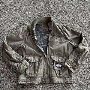 Harley-Davidson reversible Green and Camo Jacket with Stand-Up Collar